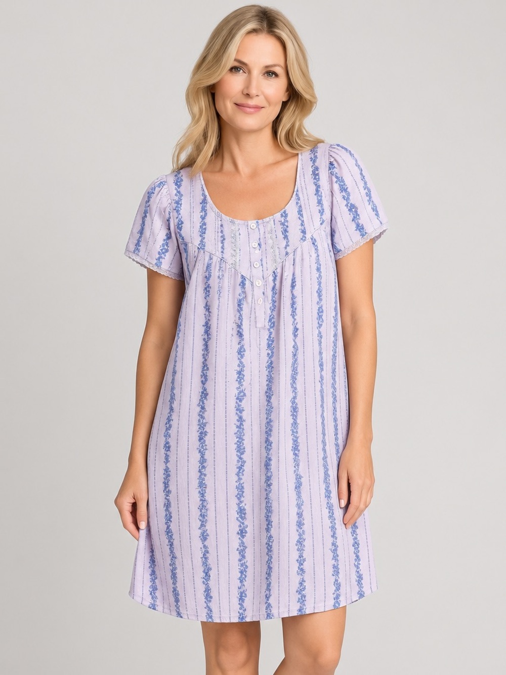 Adonna Women's Floral Cotton Nightgown Cottagecore Victorian Lavender medium